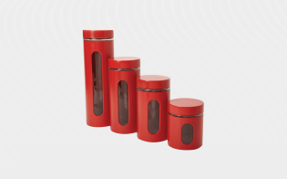 Cherry Palladian Glass S/Steel Canister Set with Airtight Lid
