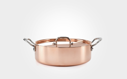 26cm Copper Induction Sauté Pan with Lid & Side Handles