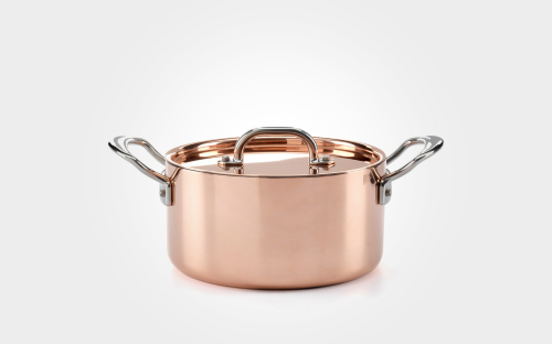 18cm copper induction casserole pan, with lid
