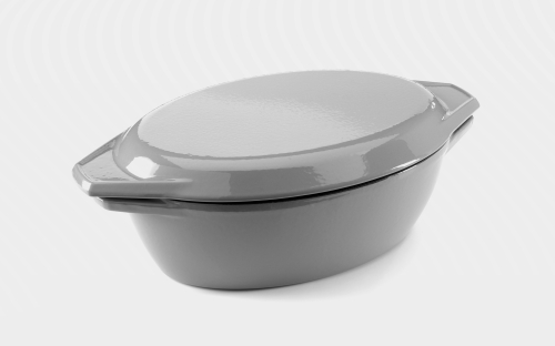 32.5cm Grey & White Oval Cast Iron Enamel Casserole Dish with Lid