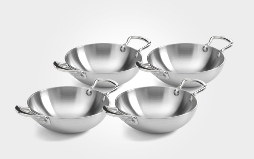 16cm stainless steel serving balti dish, set of 4