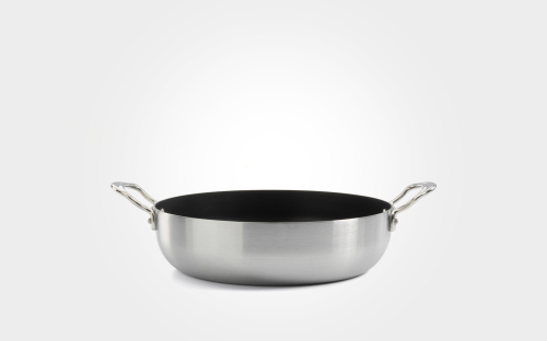 24cm stainless steel tri-ply non-stick chefs pan, with side handles